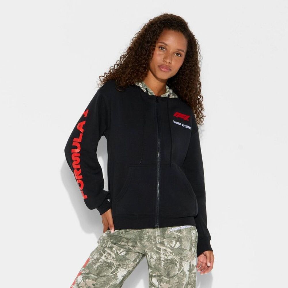 Women's F1 Camo Zip-Up Hoodie Graphic Sweatshirt - Black XXS - Picture 2 of 3